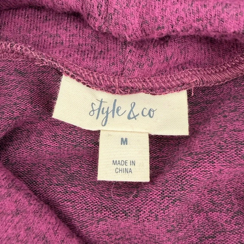 Style & co Womens M Purple Pullover Cowl Neck Ribbed Sleeve Kangaroo‎ Pocket Top